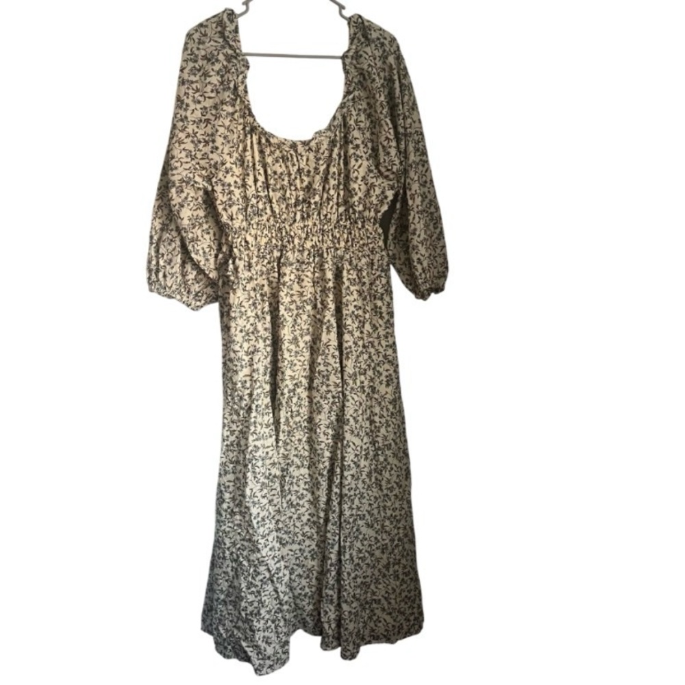 Noralee Blue Floral Vintage Print Puff Sleeve Ruffle Trim Dress Women's XL - Picture 3 of 6
